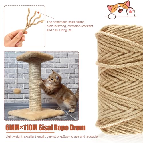 6mm Sisal Rope for Cat Scratching Posts - size: 110M
