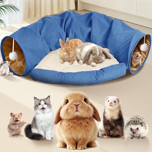 Spardar 2-in-1 Bunny Tunnel Bed, with Removable Mat Hideout, Blue - color: Blue