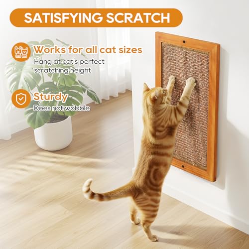 Cat Scratching Post - 2PCS Large, Wooden Sisal Cats Wall Scratcher, Floor or Wall Mounted Vertical Cat Scratch Pad for Indoor Cats Adults or Kittens, Cat Wall Furniture Protector - size: 2 PCS Large Brown