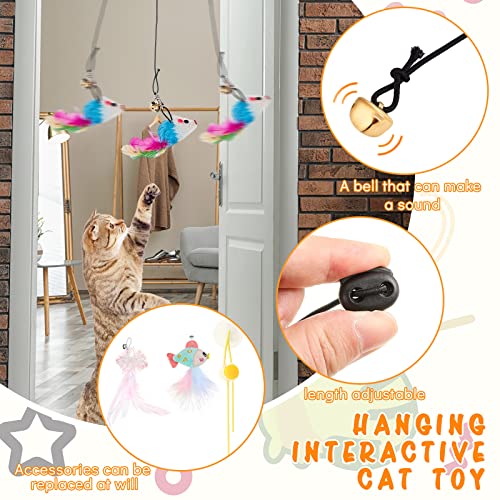 8 Pcs Doorway Cat Toys Indoor Feather Cat Toys Door Hanger Cat Toys Interactive Hanging Cat Toys Dragonfly Little Mouse Toys Retractable Cat Teaser Toys Kitten Toys for Play, 6 Styles (Vibrant Style) - style: Vibrant Style