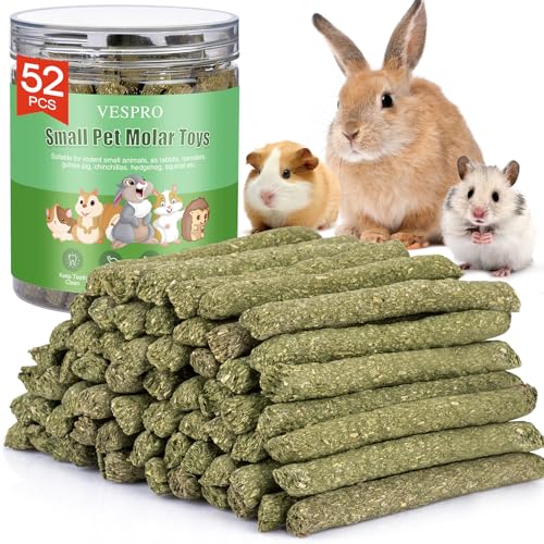 52Pcs Rabbit Chew Sticks, Guinea Pig Toys, Natural Timothy Hay Teeth Stick - size: 52P-Green-Set