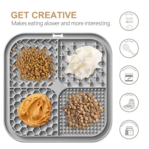 Licking Mat for Dogs & Cats with Suction Cups, 1 Pack Square Dog Slow Feeder Lick Pat for Anxiety Relief & Boredom, Dog Toys to Keep Them Busy, Pets Bathing Training Grooming Mat 7.8*7.8 inches - color: 1Pack-Grey