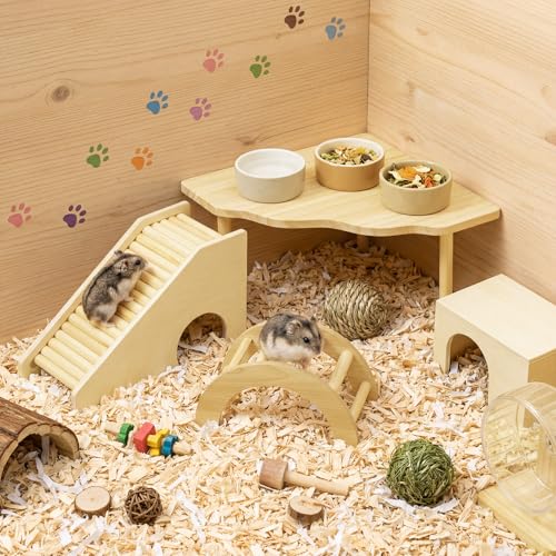 Breezehug 4 Pcs Hamster Cage Accessories Hamster Platform Toy, Log Cabin - style: Log Cabin