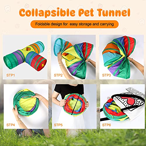 BWOGUE Bunny Tunnels & Tubes, 3-Way Collapsible Rabbit Hideout for Bunnies - color: Rainbow