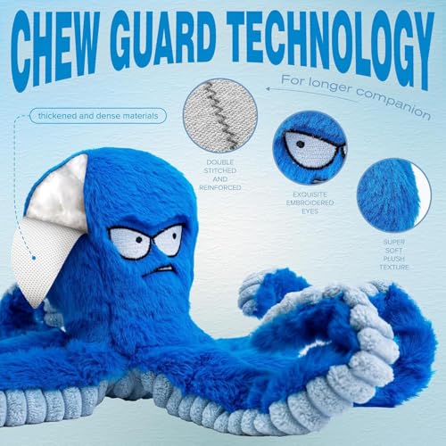 Large Dog Toys, Squeaky Dog Toy, Stuffed Crinkle Blue Octopus Toys 2 Pack - color: 2 Pack Blue Octopus