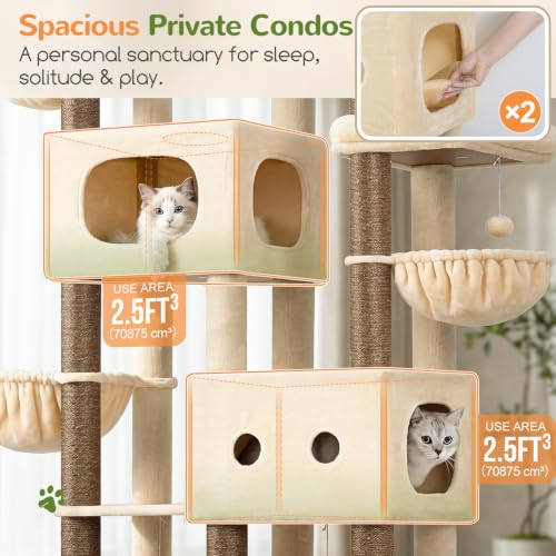 Globlazer 81in Multi-Level Larger Cat Tree Tower Condo Indoor Furniture Activity Center with Oversized Plush Cat Bed/Baskets/Full-Sisal Scratching Posts and Hammock/S81/Beige - color: Beige, size: 81 Inch