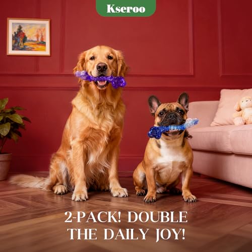 Kseroo 2-Pack Indestructible Dog Toys for Aggressive Chewers 25-75lbs - color: Purple & Blue