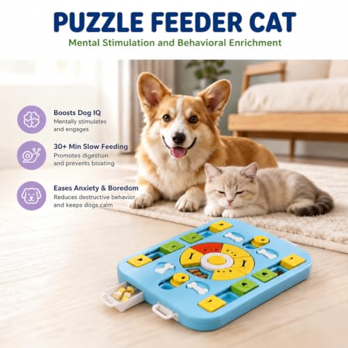 Interactive Cat Puzzle Toy, Maze Slow Feeder, 15.4 in - color: blue
