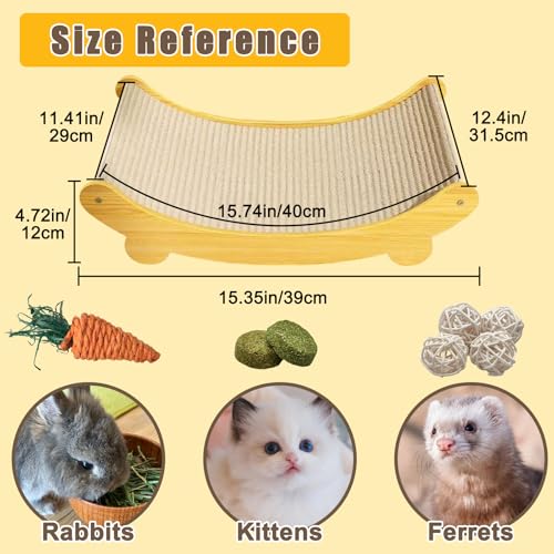 Rabbit Scratcher Mat Natural Sisal Mat Rabbit Chew Toys Bunny Cage Accessories Bunny Beds for Scratch Sleeping Playing, 15.75" x 12.60"