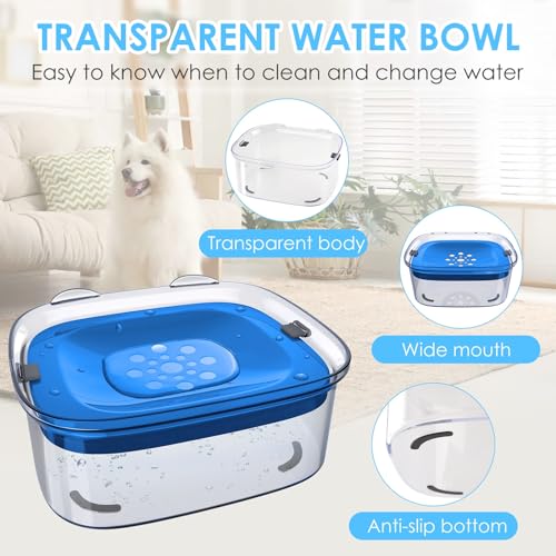 AONKEY 3L No Spill Dog Water Bowl with Slow Drinking Disk(Navy Blue) - color: Navy Blue