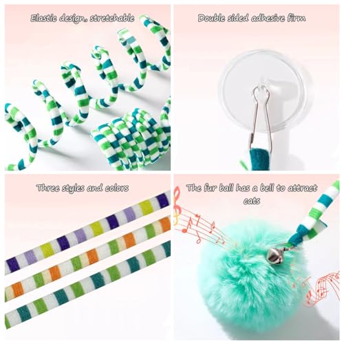 La La Pet®Retractable Cat Teaser Toy Cat Toys for Indoor Self Play 3 Pack Interactive Cat Feather Toy Hanging Spring Cat Toys Cat Teaser Suction Cup with Bell and Plush Ball Kitten Exercise Toys