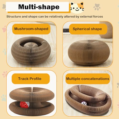 Magic Organ Cat Scratching Board Adventure Toy with Bell and Catnip Balls Foldable and Changeable Shape Accordion Toy Ultimate Interactive Mental & Physical Exercise Cat Toys for Indoor Cats