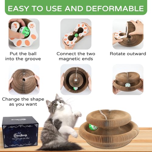 Goosheep 3 Pack Cardboard Cat Scratcher Board,Accordion Toy for Indoor Cats - size: Round-3PK