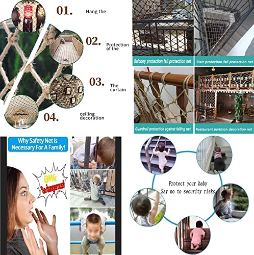 KACQIHTU Hemp Rope Net Child Safety Net Rope Fence Stairs Balcony Railings Garden Playground Safety Protection Rope Netting Climbing Net for Kids - size: 3.3X26.2ft
