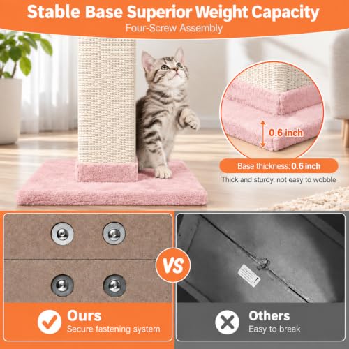 Cat Scratching Post 33 Inch Nature Sisal Cat Scratch Post for Indoor Cats, Large Cat Scratcher Protect Your Furniture Pink - color: Pink