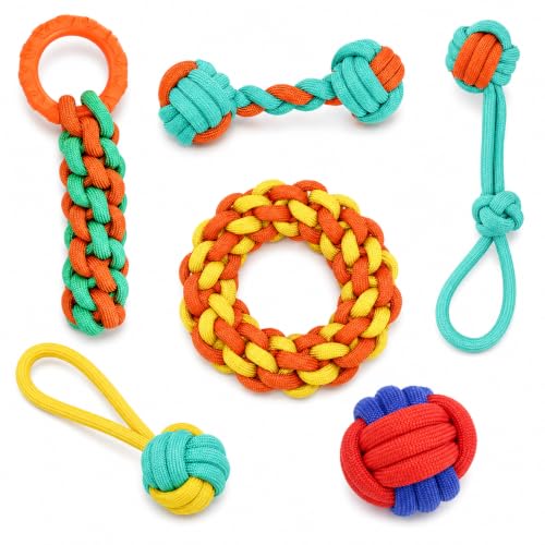 Aitmexcn Dog Rope Toys, 6 Pack Cotton Puppy Teething and Chew Toys - size: 6 Pack-Medium