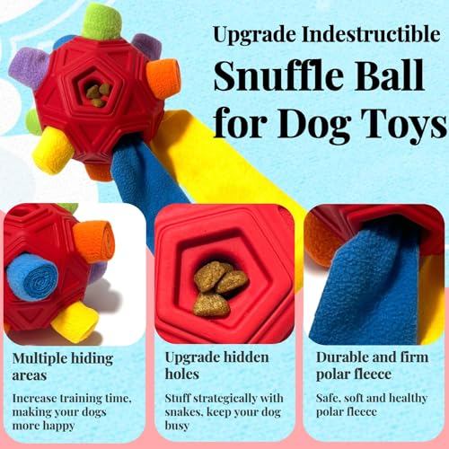 Interactive Dog Toys,Dog Snuffle Ball,Encourage Natural Foraging Skills Slow Feeder for Training and Stress Relief,Cloth Strip Hiding Food Chew Toys，Durable Dog Toys（Red）