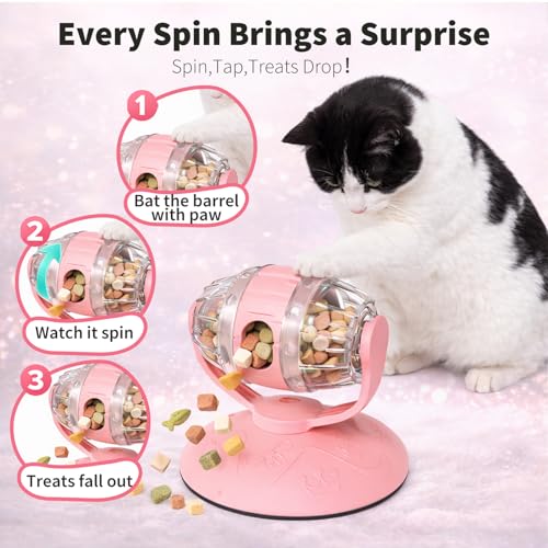 Cat Treat Dispenser Toy, Slow Feeder for Dry Food & Treats, Interactive Rotating Barrel Cat Toys for Indoor Cats &Puppies, Kitten Enrichment Funny Toy(Pink) - color: Pink
