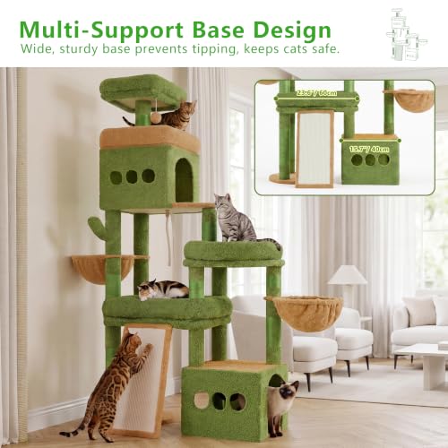 Heybly Cat Tree 72.4-Inch Anti-Tip Cat Tower with Spacious Perches HCT060GY - color: Green and Yellow
