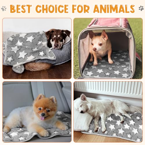 Tatuo 4 Pcs Fleece Dog Blankets for Puppy Cat, Grey, 24 x 16 in, Star - color: Grey, size: 24 x 16 in