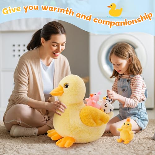 Duck Plush Toy with 3 Babies, 11 Inch Wind Up Stuffed Animal Set - style: Duck Yellow