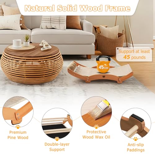 3 in 1 Sisal Cat Scratcher Bed, Solid Pine Cat Scratcher with Balls (Wood) - color: Wood, size: Extra Large