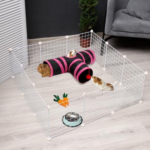 Rypet Guinea Pig Tunnel Hideout 3-Way Collapsible Pet Tubes, Red Black - color: Red Black