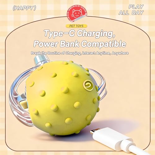 Interactive Cat Toy, Auto Chirping Ball 3 Tails, Self Play Indoor - color: P02 Yellow