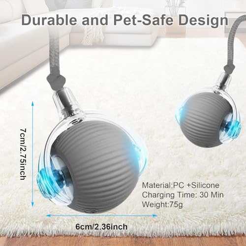 Interactive Cat Toy, 2025 New Interactive Rolling CatsToy Balls 360° Smart Automatic Rolling Pet Ball, Fast Moving Toy for Dog,Cat Ball Toy (Grey)