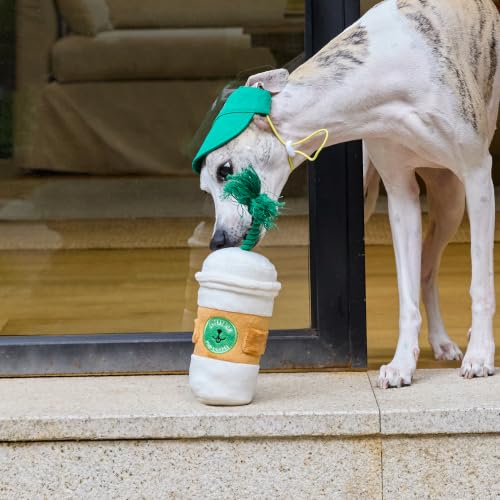 CHEWFFON Squeaky Dog Toy, Interactive Plush Tug & Treat Toy - style: Pupcoffee