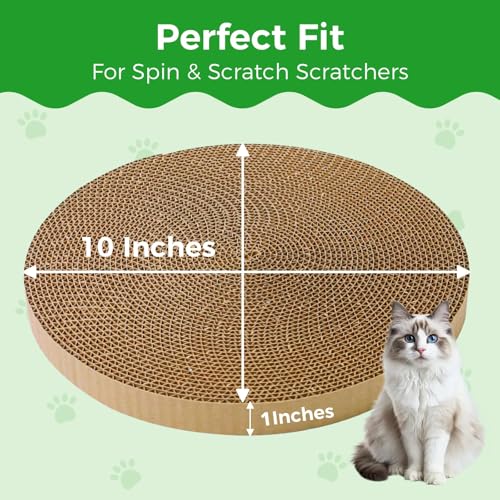 Round Cat Scratcher Refill, 10 Inch Cat Scratching Board for Indoor Cats, Cardboard Cat Scratcher Pads Circle Replacement, Double-Sided (2 PCS)