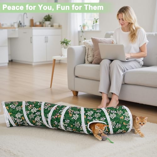 Glittme S-Shape Cat Tunnel, Foldable Cat Tunnels for Indoor Cats - color: Green Flowers