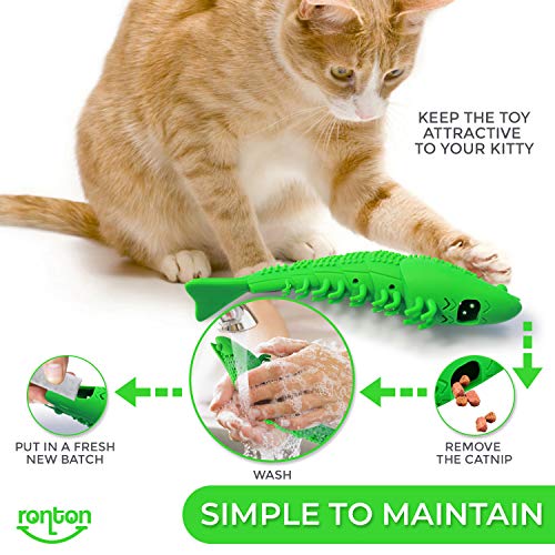 Ronton Catnip Toy - Durable Hard Rubber - Cat Dental Care, Cat Interactive Toothbrush Chew Toy (2 Pack Green & Blue (Shrimp)) - size: 2 Pack (Shrimp)