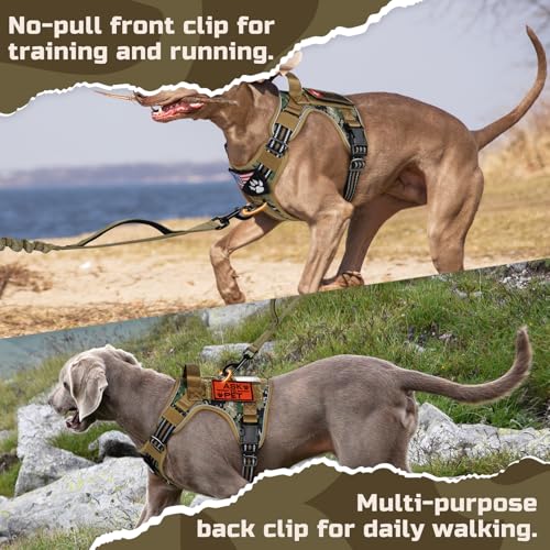 rabbitgoo Tactical Dog Harness for Medium, No Pull Military Service Vest - color: Brown camo, size: Medium