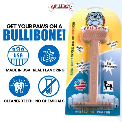 Bullibone Nylon Dog Chew Toy for Aggressive Chewers - Dental Hygiene Bone with Peanut Butter Flavor, Durable Tough Chew Toys for Small Dogs, Indestructible Dog Bone - Single - size: Small - Single