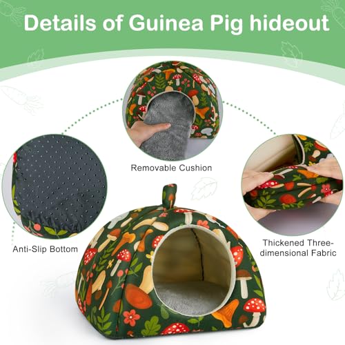 Bienbee Guinea Pig Hideout, 2 Piece Washable Set for Small Animals Small - color: Green Mushroom, size: Small(7.3"L x 7.3"W x 6.7"H)