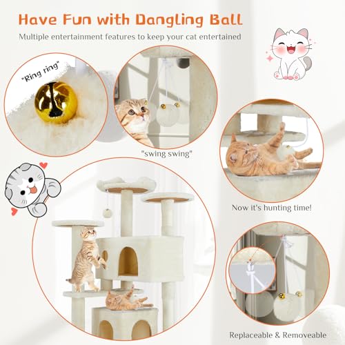 Sweetcrispy 54-inch Cat Tree Tower with Scratching Posts, Indoor Use - color: Beige, size: 54*20*20IN