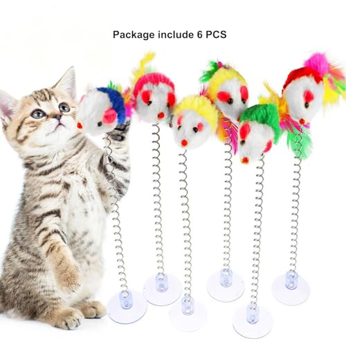 IUHKBH Cat Wand Toy, 6 PCS Metal Wire Spring Cat Toy with Mouse Self Play Interactive Teaser Wands for Indoor Having Fun Exerciser Playing