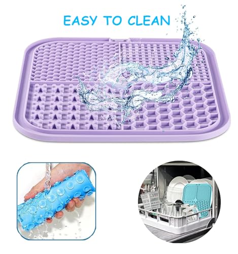 Lick Mat for Dogs Cats, 7.9" Large Licking Pad, Food Grade Silicone Slow Feeder Mat with Strong Suction Cups, Anxiety Relief Lick Pad for Bathing Grooming Training, 4 Pack - color: colourful