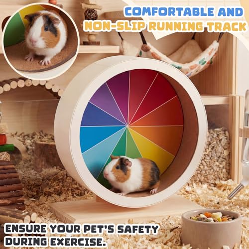 Geelin 12 Inch Hamster Wooden Silent Wheel, Rainbow Printed Small Animal Exercise Wheel, Quiet Spinner Hamster Running Wheels Toys for Hamsters, Gerbils, Mice and Other Small Pets - size: Large