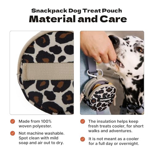 Cleverpup Snackpack Double Insulated Dog Treat Pouch – 1.5 Cup, 2 Pockets – Leopard - color: Leopard