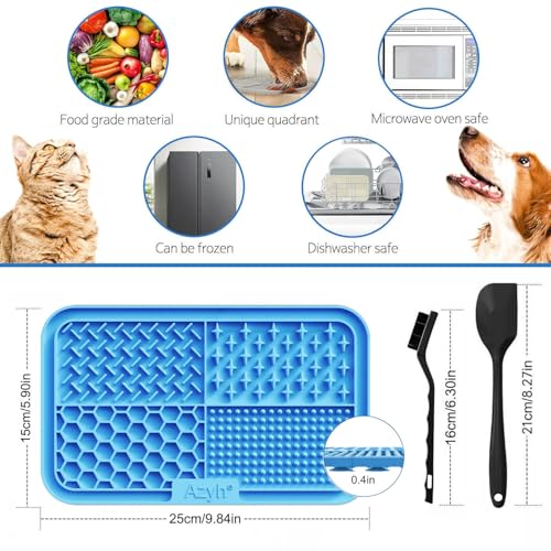 Azyh Licking Mat for Dogs & Cats 2 Pack, Slow Feeder Lick Pat for Large Dogs and Puppies, Anxiety Relief Dog Toys Feeding Mat for Butter Yogurt Peanut, Pets Bathing Grooming Training Mat (9.9'' × 6'') - color: Blue&Green