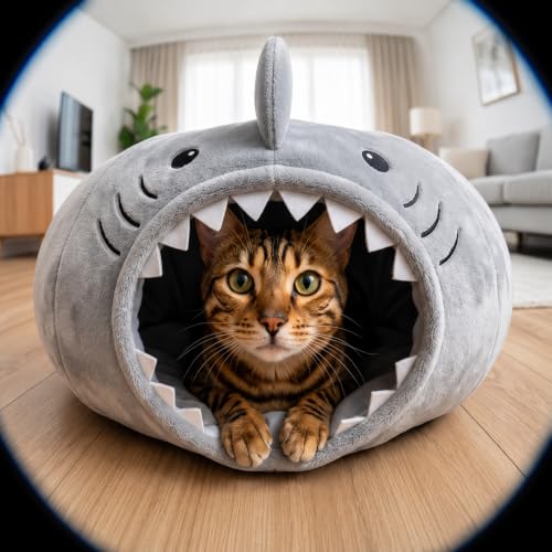 Baseola Fuzzy Cat Tunnel Bed for Indoor Cats, 2-in-1 Interactive Cat Toys - color: Grey Shark