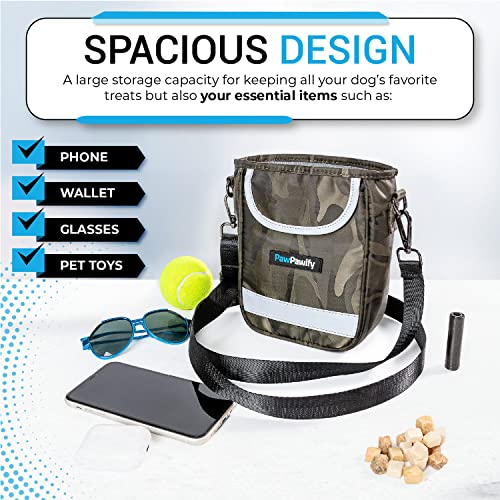 Dog Training Treat Pouch – Treat Bag for Dog Training with Built-in Poop Bag Holder – Waist Dog Training Pouch with Reflective Strips – Fanny Pack for Dog Training - color: Camo Green