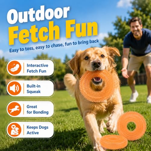 Squeaky Dog Toys for Aggressive Chewers, Floating Donut Ring for Large Dogs - color: Crystal Orange