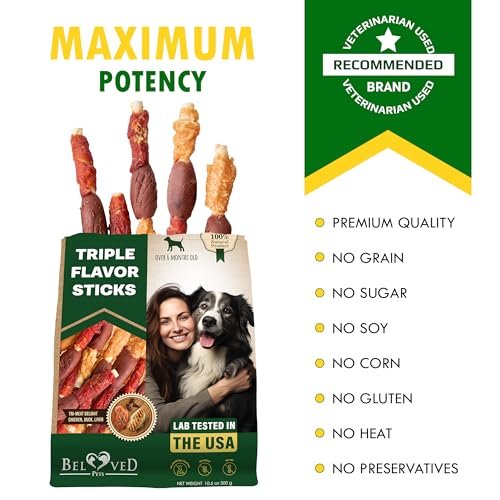 Beloved Pets Dog Treats & Rawhide Bones Wrapped Chicken and Duck - Pet Chews Sticks for Large, Medium & Small Breeds - Long Lasting Chewers Snacks – Puppy Treats - size: 10.6 Ounce (Pack of 1)