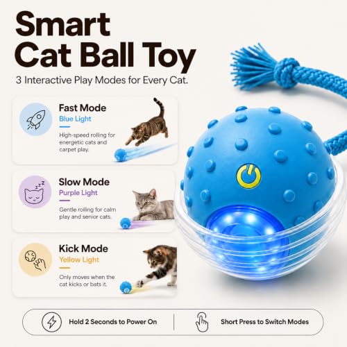 Interactive Rolling Cat Ball, Motion Activated Automatic Cat Toy - color: Blue