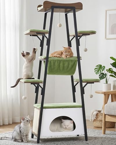 74 in Modern Cat Tree Tower Heavy Duty Metal Frame - color: Green, size: 74" H