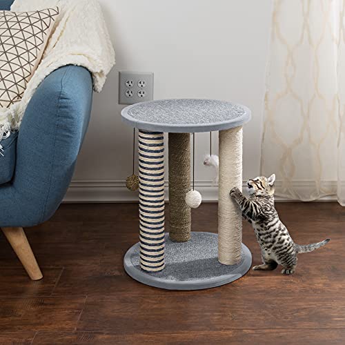 Cat Scratching Post - 3 Scratcher Posts with Carpeted Scratch Pad Base and Perch - Furniture Scratching Deterrent for Indoor Cats by PETMAKER (Gray) - color: Gray