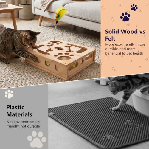 Wooden Cat Scratch Puzzle Enrichment Box,Interactive Cat Slow Feeder Maze Puzzle Toy,Durable Mental Stimulation Enrichment Toy.Relieve Boredom & Reduce Destructive Behaviors - style: Regular 9.8×11.8 IN